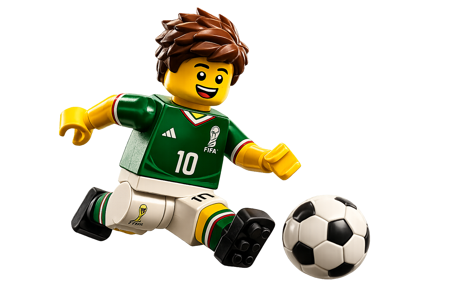 Mini-figurine LEGO d'un joueur de football frappant un ballon